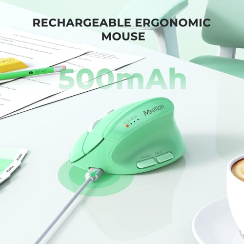Image of MEETION Ergonomic Wireless Mouse, Bluetooth Vertical Rechargeable Mice, 4 Adjustable DPI 800-2400, Bluetooth 5.2+5.2+USB Mouse for Windows /Mac, for Laptop /PC /Desktop /Computer /iPad -Green