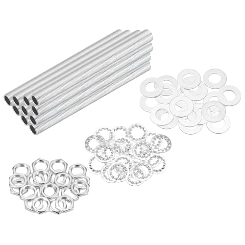 Image of MECCANIXITY 70Pcs 4.7 inch Lamp Pipe Nipples Kit with Hex Nuts Washers, M10 Fine Threaded Hollow Tube Repair Hardware Fasteners Assortment for Assembly Chandelier Ceiling Lamp DIY, Silver