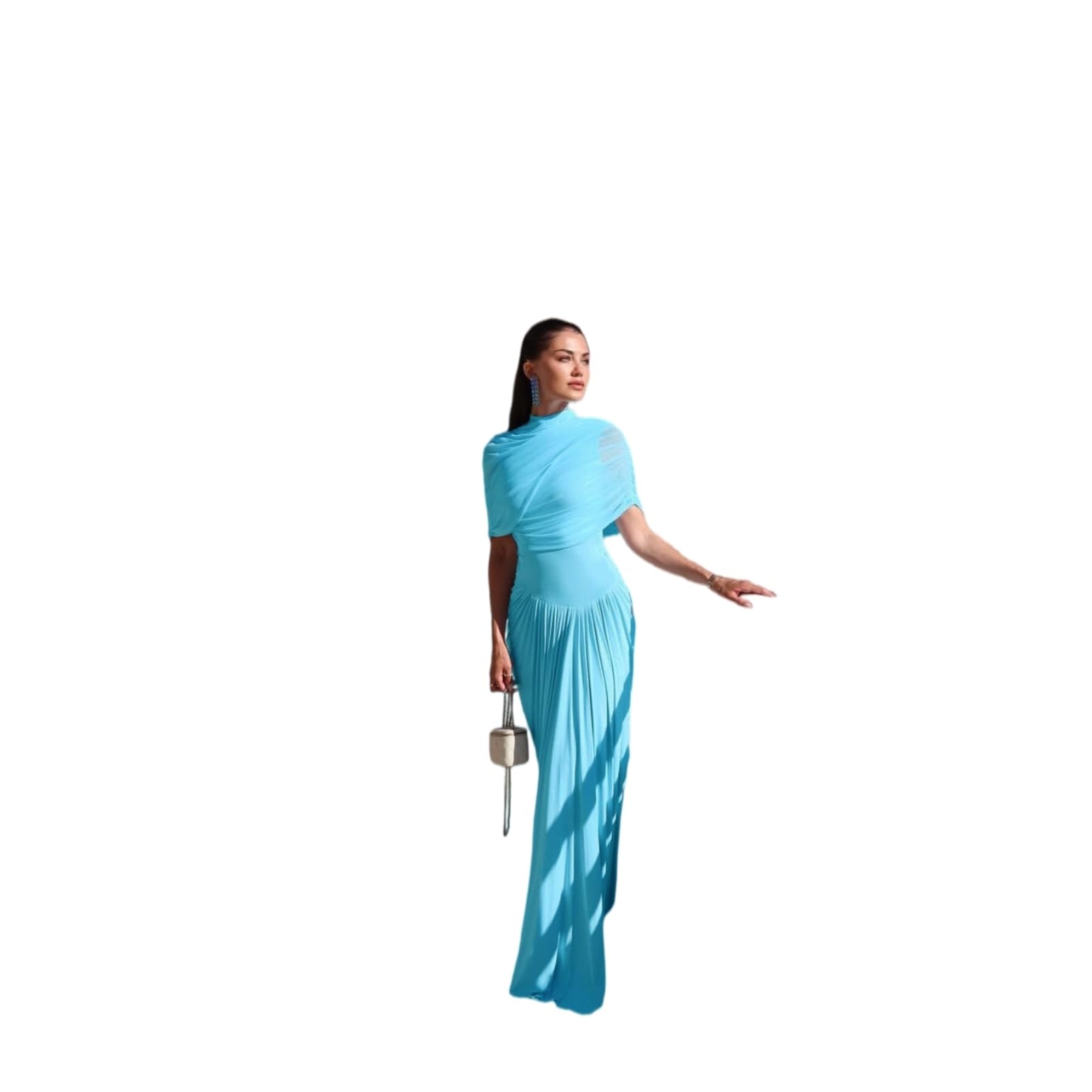 Vestito Abito da Donna Bodycon Mesh Maxi - Lungo Blu Sofisticato per Matrimoni, Cocktail E Eventi Serali-Second Blue-m