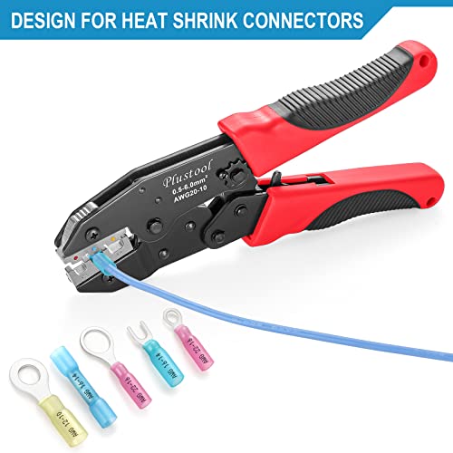 Plustool Crimping Tool for Heat Shrink Connectors AWG22-10, Ratcheting Wire Terminal Crimper - Crimping Pliers - Electrical Crimping Tool - Image 3