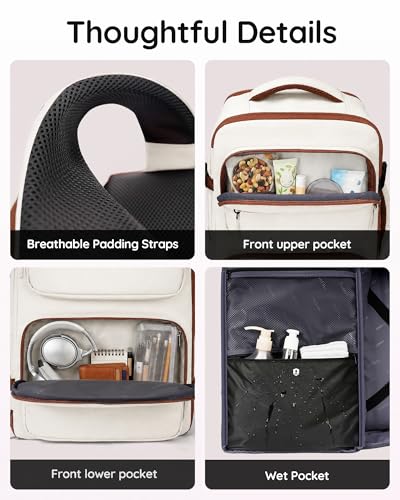 Image of Taygeer TSA Approved Under Seat Backpack, 35l College Backpack for Women | Personal Item Bag for Airplanes Fits 15.6 Inch Laptop, Travel Bag with Water Bottle Pocket & Shoe Pouch, Khaki White