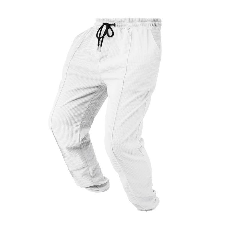 Xiaojmake Mens Casual Drawstring Pants 2025 Elastic Waist Lightweight Summer Loose Straight Waffle Work Pants with Pockets2