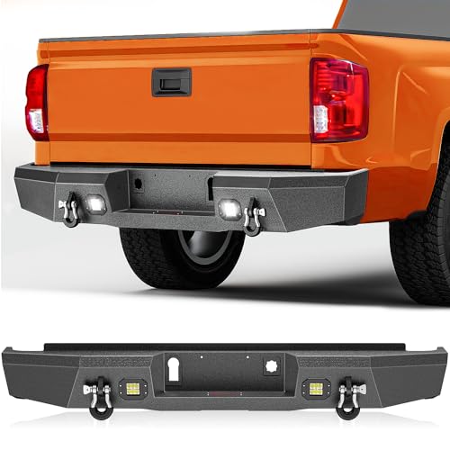 Image of Nilight Rear Step Bumper Compatible with 2014-2018 Chevy Silverado 1500 & GMC Sierra 1500, Heavy Duty Full Width Steel Rear Bumper with LED Lights, D-Ring Shackles, Integrated Step, Textured Black