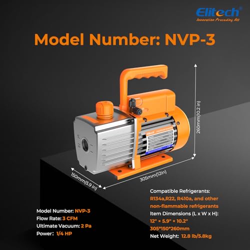 Pompe à vide Réfrigération Elitech NVP-3 compatible R134a R410a - 6