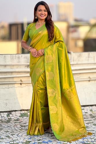 Image of SGF11 Women's Kanjivaram Pure Soft Silk Saree With Unstitched Blouse Piece