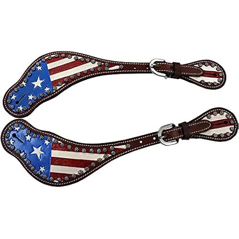 Tahoe Tack Patriotic American Flag Leather Western Spur Straps - Ladies Cover