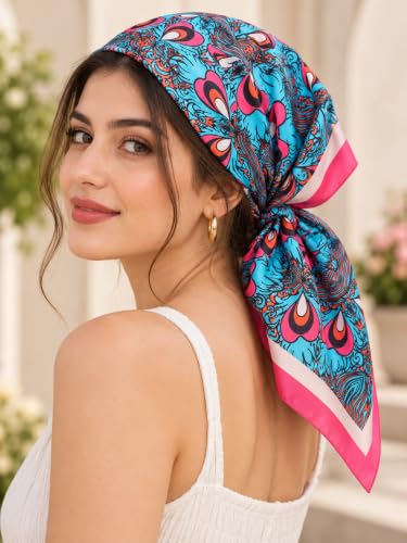 Image of Ravaiyaa - Attitude is everything Women Printed Silk Bandana 21 x 21 Inch Square Headband & Hair Wrap, Soft & Versatile | Fashion Neck Wrap
