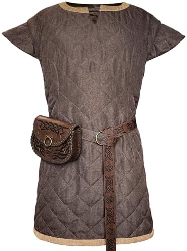 HiiFeuer Middeleeuws Kostuum Tuniek, Met vintage riem en tas, Mercenary ridder lichaamspantser, Renaissance LARP Cosplay Set voor Ren Faire Halloween (Bruin XL