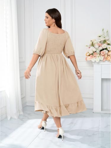 Women's Plus Size Maxi Dress Summer Half Lantern Sleeve Square Neck Smocked Flowy A-Line Elegant Wedding Guest Dresses3