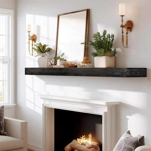YLYHSST Fireplace Mantel Handmade, 3'' Thick Wall Decor Long Floating Shelf, 60inch Rustic Wood...