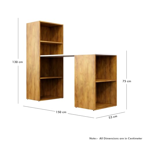 Image of Bniture Wooden Study Table for Home with Bottom Storage | Engineered Wood Study Table with Book Shelf | Multi Purpose Computer Desk for Writing, Laptop Table for Office, Giant Wood & Frosty White