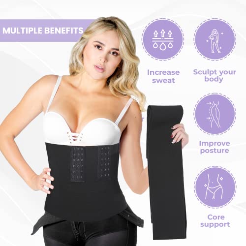 Bandage Body Wrap Waist Trainer For Women Lower Belly Fat Wrap, Wraps Stomach| Stomach Fat| Colombian Snatch Me Up With Hooks Workout (Black), One Size #TOP5