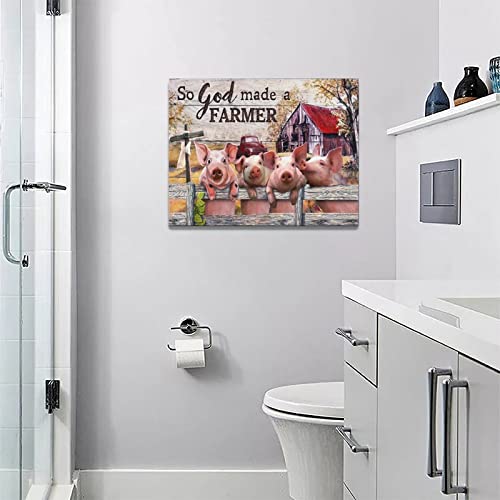Farmhouse Pig Decor Wall Art Funny Pig Country Canvas Print Rustic Painting Modern Home Framed Artwork For Living Room Bedroom Ready To Hang 16"X12" #TOP5