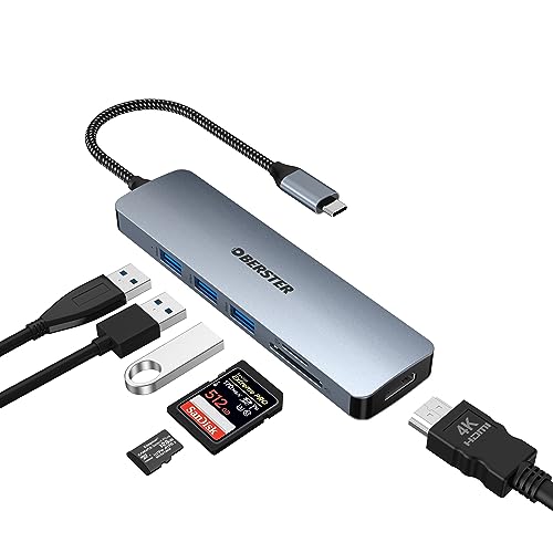 OBERSTER USB C Hub, 6 in 1 USB C to USB Adapter, USB C Multiport Dongle with 4K HDMI, 3 x USB 3.0