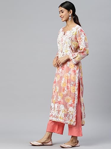 Image of Paramount chikan Women Hand Embroidered Cotton Lucknowi Chikankari Kurta-PC3639