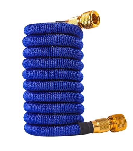 YAKINO家庭用ガーデン、合金ヘッド引き込み式ホース、スプリンクラーホースの3倍の長さまで延長可能 (ブルー,2.5M-7.5M)