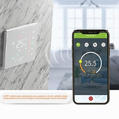 Termostato intelligente WiFi, programmabile settimanalmente, supporta Touch Control/Mobile APP/controllo vocale, compatibile con Home, per caldaie ad acqua e a gas 5 A, bianco