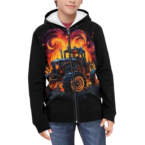 HUIACONG Tractor Hoodie for Boys 14-16 Zip Up Hoodies Long Sleeve Shirt for Kids Sweatshirts Casual Hooded Pullover Outwear Pullover Novelty Sweatshirt