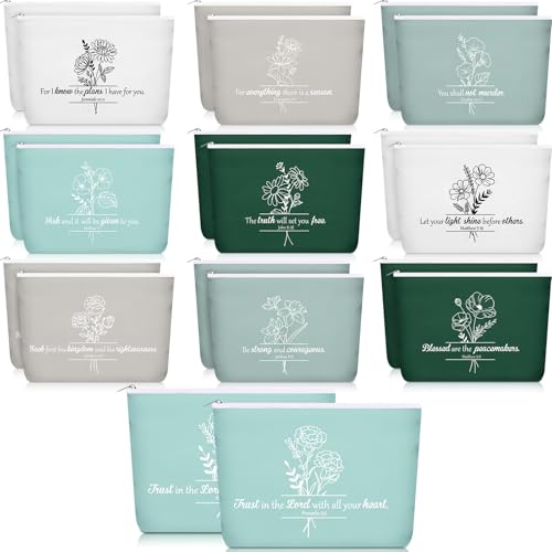 Kacctyen 20 Pcs Christian Gifts for Women Bible Religious Makeup Bag with Zipper Canvas Cosmetic Bags Bulk for Back to School VBS Church Nurse Teacher(Five Colors)