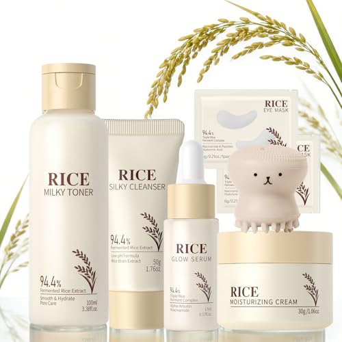Barevel - Reis Skin Care Set Geschenke für Frauen - Rice Hautpflegeset für Damen-Beauty Set Frauen mit Rice Toner und Augenpads-spendet intensive Feuchtigkeit und verfeinert die Hauttextur