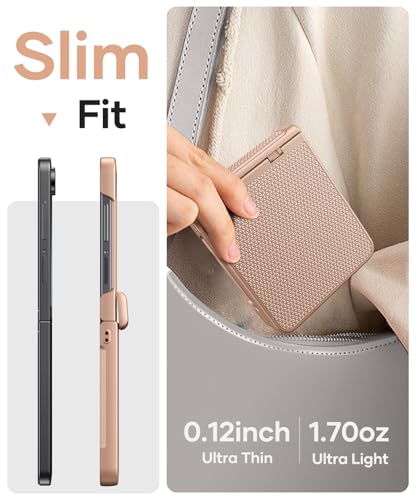 Image of Vihibii for Samsung Galaxy Z Flip 7 Case with Outer Screen Protector & Rugged Hinge Protection & Non-Slip Texture, Shockproof Sturdy Full Body Phone Cover for Samsung Galaxy Z Flip 7 2025, Rose Gold