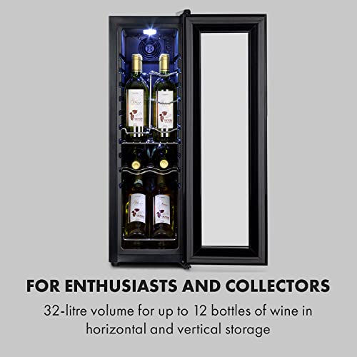 KLARSTEIN Free-standing Wine Cooler Fridge, Single Zone Wine Fridge with Glass Door, 32L Slimline Drinks for Home Pub, Indoor/Outdoor Bar Fridge, 12 Bottles