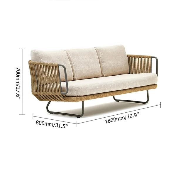 Image of 3 Seater Sofa Antique Design Rope Furniture Set and Center Table with Cushions for Living Room Outdoor Indoor Roof top Garden (Beige and White)