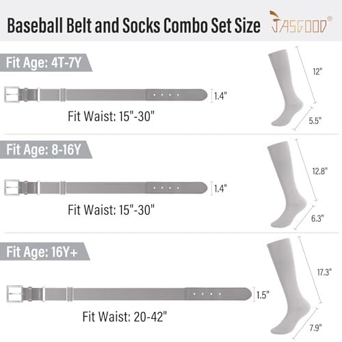 Image of Baseball Socks and Belt for Youth Adult Softball Socks Combo Elastic Waist Belt for Men Kids Boys Girls Women JASGOOD