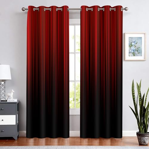 BSPPTI Ombre Curtains Red Black Blackout Curtains 42x84inches 2 Panels