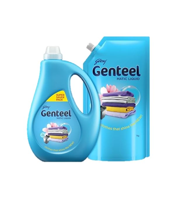 Genteel Matic Liquid Detergent 1kg bottle + 1kg Refill Pouch UNIQUE