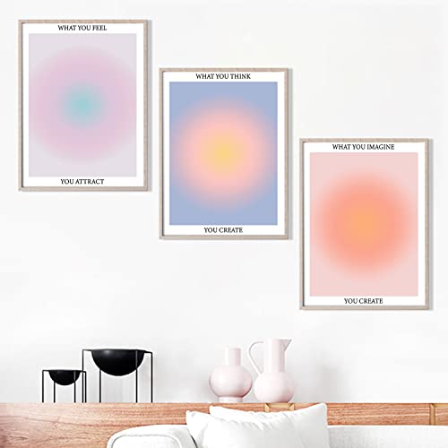 Image of NCYEL 3 Colorful Abstract Posters Room Aesthetic Reiki Gradient Spiritual Affirmation Canvas Wall Art Positive Energy Inspirational Wall Art Bathroom Living Room Apartment Office Girls Room 16x24inx3 Unframed