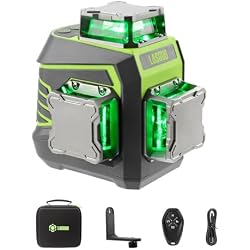 LasGoo Laser Level 3x360° Self Leveling, 3D Green Cross Line Laser for Construction and Picture Hanging, Rechargeable Battery, Remote Control, Magnetic Rotating Stand Included - LG-3Dx