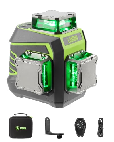 LasGoo Niveau Laser 3x360° Auto-nivelant, Laser à Lignes Croisées Vertes pour la Construction et l'Accrochage de Photos, Batterie Rechargeable, Télécommande, Support Rotatif Magnétique Inclus - LG-3Dx