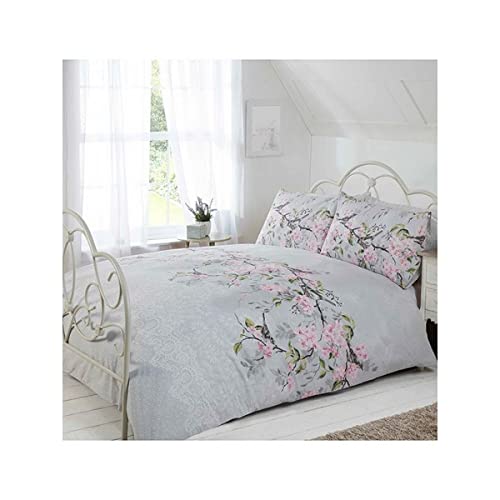 Eloise Oriental Blossom Duvet Cover and Pillowcase Set (Duck Egg, King) by Made with LoVe