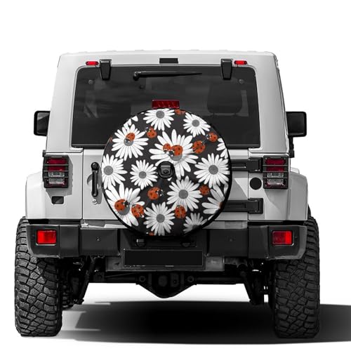 Image of Red Ladybug Daisy Spare Tire Cover with Backup Camera Hole Wheel Tire Cover Fit Trailer, RV, SUV and Many Vehicle 17inch