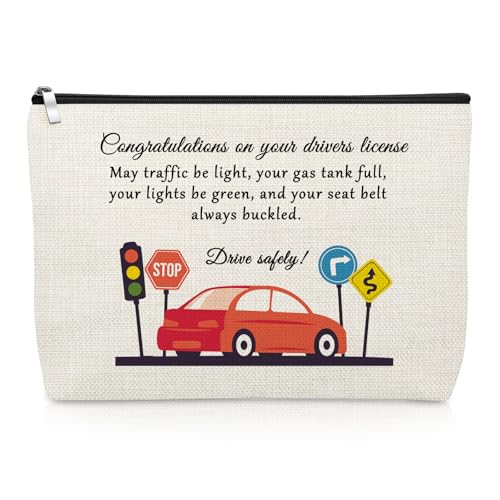 Gevody New Driver Makeup Bag Passing Driving Test Gifts for Women Cosmetic Bag Graduation Gift for Daughter Sister New Car Owner Christmas Birthday Present for Driver Car Owner License Travel Pouch