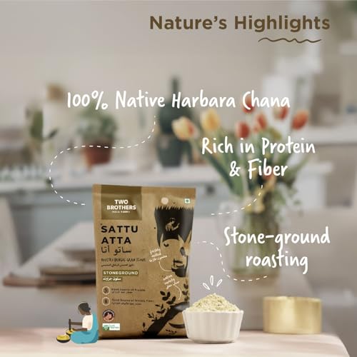 Image of Two Brothers Organic Farms Sattu Atta (1 kg) | Made Using Bengal Gram | Natural & Gluten Free Chana Sattu | High Protein Bengal Gram Flour | Sattu Drink Powder | Gram Powder (Pack of 2)