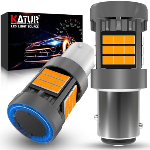 KATUR Bombilla 1157 BAY15D LED, Canbus 500% Brillo 3000LM Ámbar Amarillo con Ventilador P21/5W 1157A 1157NA LED Luces Intermitentes, 2PCS