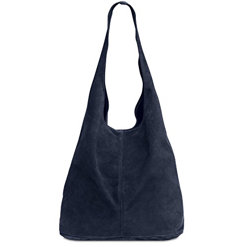 Caspar große Damen Wildleder Tasche Hobo Bag Shopper - CLASSIC LINE - Modell No.767 - Made in Italy, Farbe:dunkelblau, Größe:One Size