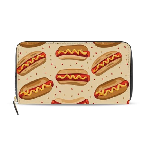 Funny Hot Dog Women's Large Capacity Wallets Holder Wallet Credit Card Clutch Coin Pocket Pu Leather Zipper Closure Deal Gift for Women 21220302
