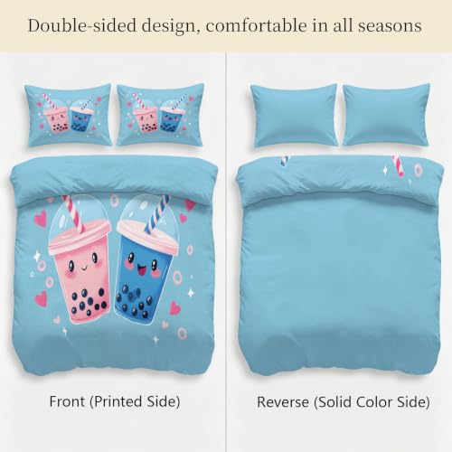 Parure de lit 1 personne bubble tea en microfibre douce avec fermeture éclair - 4