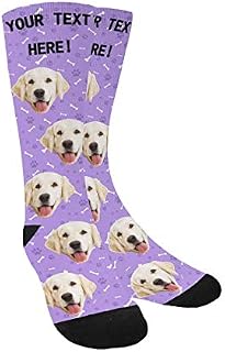 Custom Face Socks,Turn Your Photo Into Paws and Dog Bones Blue Crew Socks