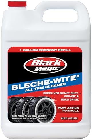 Black Magic Bleche-Wite Tire Cleaner | Pack of 1 | 3.78 L | Fast-Acting PRIMASCRUB Formula | Dissolves Brake Dust Grease Grime | Ideal for White-Wall and Black-Wall Tires | Tough Cleaning Agents