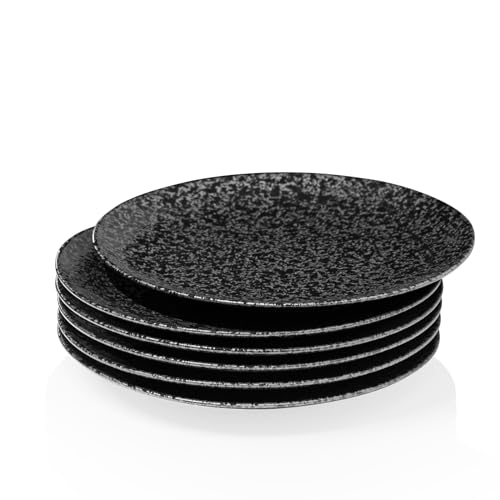 Kanwone Ceramic Dinner Plates - Set of 6, 10 Inch, Round Plates for Steak, Pasta, Salad, Pizza, Appetizer, Microwave, Oven and Dishwasher Safe, Black Glazed