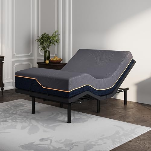 Dyonery Twin XL Adjustable Bed Frame with Mattress, 14 Inch Copper-Gel TwinXL Memory Foam Mattress with Wireless Remote Bed Base, Head & Foot Incline, 750lbs Lift Capacity