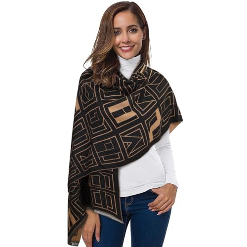 Relang Scarfs for Women Pashmina Silky Shawl Wrap for Evening Dressing Blanket Open Front Poncho Cape Caramel Plaid