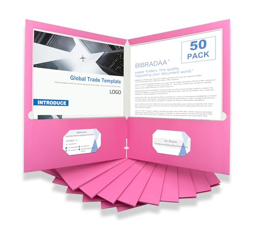 BIBRADAA® 50 Packs Pink Folders with Pockets,File Folder with Pockets Fit Letter Size Paper,File Folders Letter Size,Durable Paper Folders for School, Office, Business. (50, Pink)