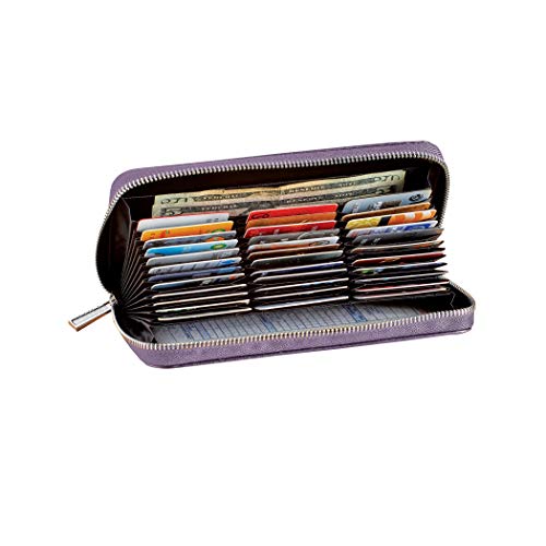 Collections Etc Slim RFID-Blocking Technology Leather Wallet with 36 Slots and Zippered Closure for Maximum Security