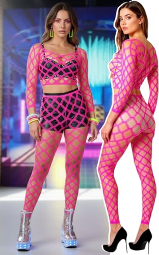 Image of ToBeInStyle Women's Spandex Multi Net Fishnet Set Rave Novelty Party Crop Top & Tights