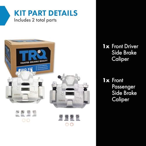 Image of TRQ Front Driver and Passenger Side Brake Caliper Set Caliper Brackets Hardware Compatible with 02-07 Mitsubishi Lancer